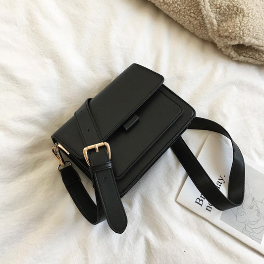 Mini Waterproof PU Leather Small Square Bag Shoulder Bags for Lady Girls Black