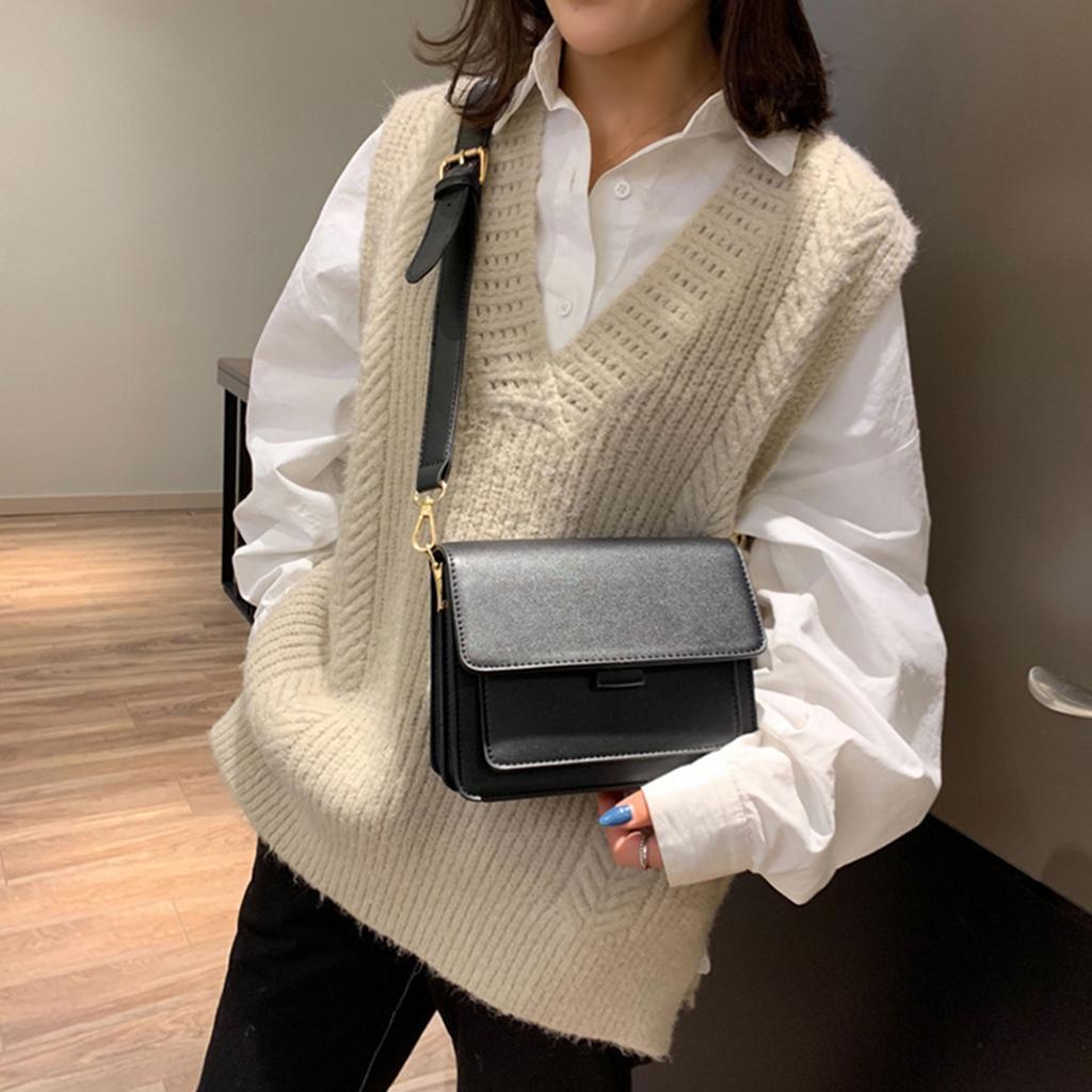 Mini Waterproof PU Leather Small Square Bag Shoulder Bags for Lady Girls Black