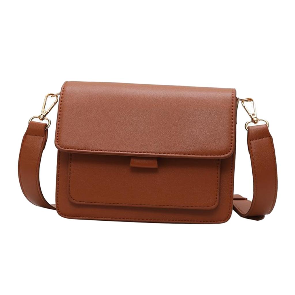 Mini Waterproof PU Leather Small Square Bag Shoulder Bags for Lady Girls Brown
