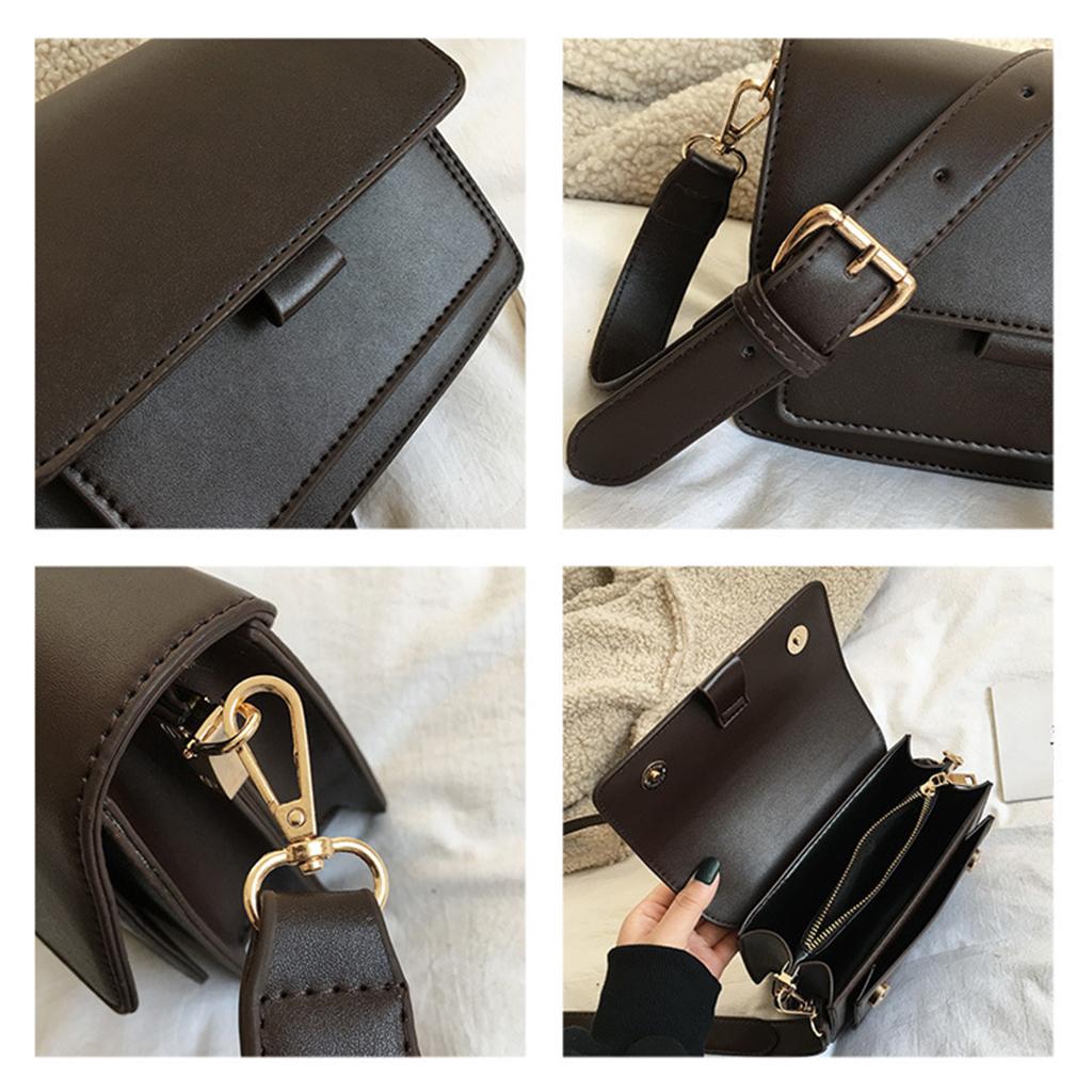Mini Waterproof PU Leather Small Square Bag Shoulder Bags for Lady Girls Dark Brown
