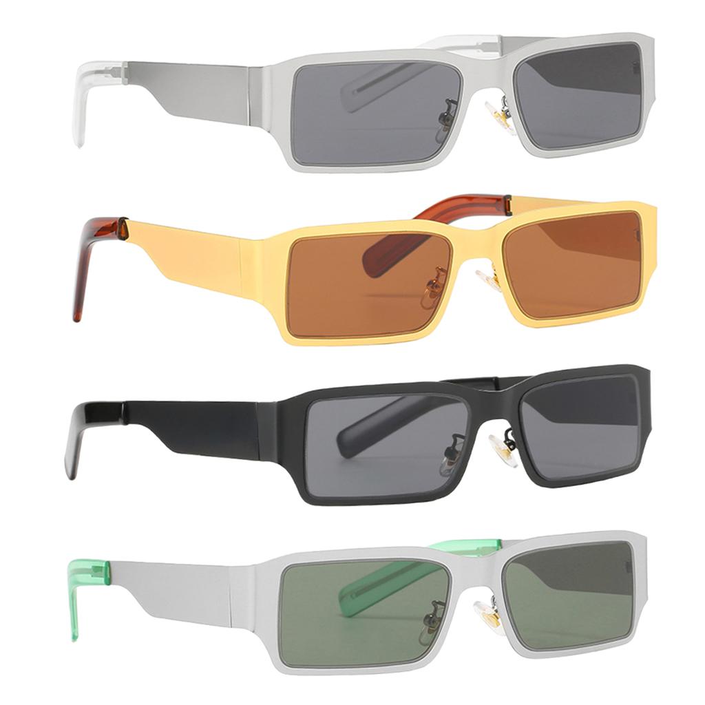 Rectangle Sunglasses Sun Glasses Square Shades Unisex Eyewear Silver_Green