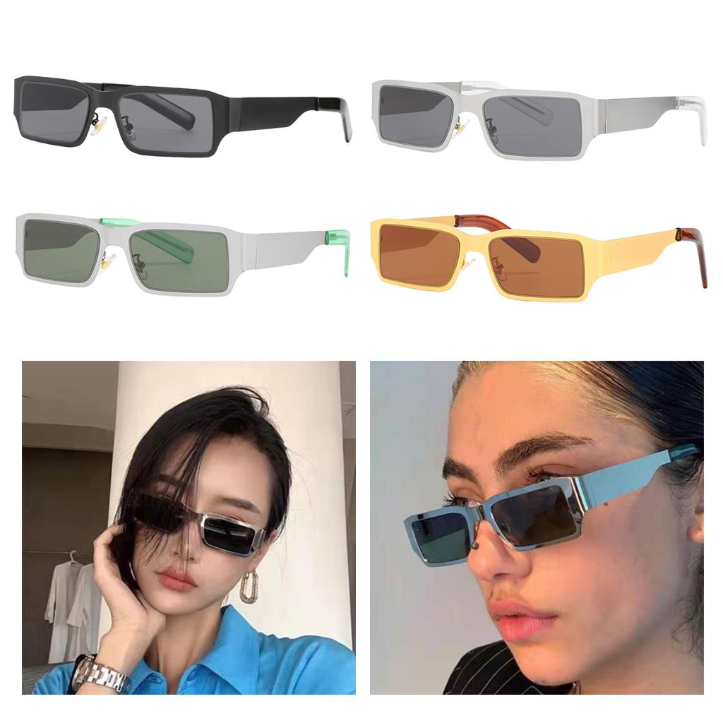 Rectangle Sunglasses Sun Glasses Square Shades Unisex Eyewear Silver_Green
