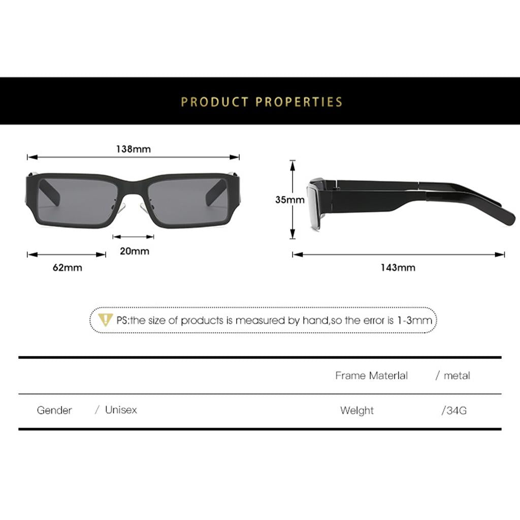 Rectangle Sunglasses Sun Glasses Square Shades Unisex Eyewear Black_Gray