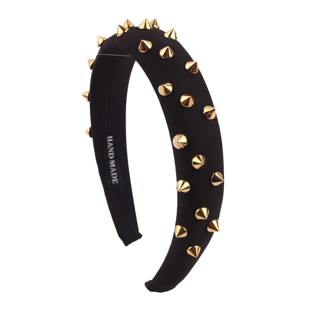 Women Punk Rivet Headband Sponge Headwear Wide Head Wrap Hair Bands Black