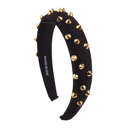 Women Punk Rivet Headband Sponge Headwear Wide Head Wrap Hair Bands Black