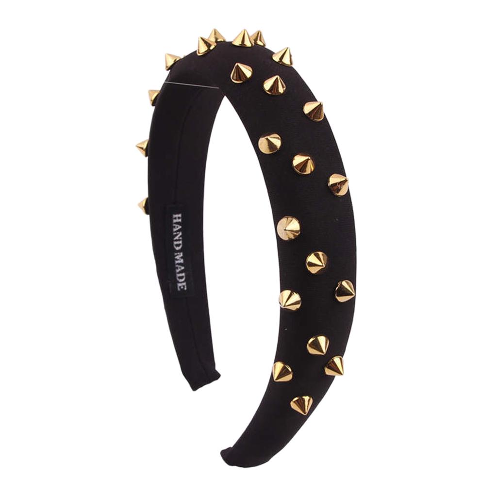 Women Punk Rivet Headband Sponge Headwear Wide Head Wrap Hair Bands Black