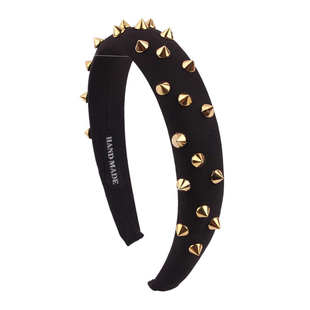 Women Punk Rivet Headband Sponge Headwear Wide Head Wrap Hair Bands Black