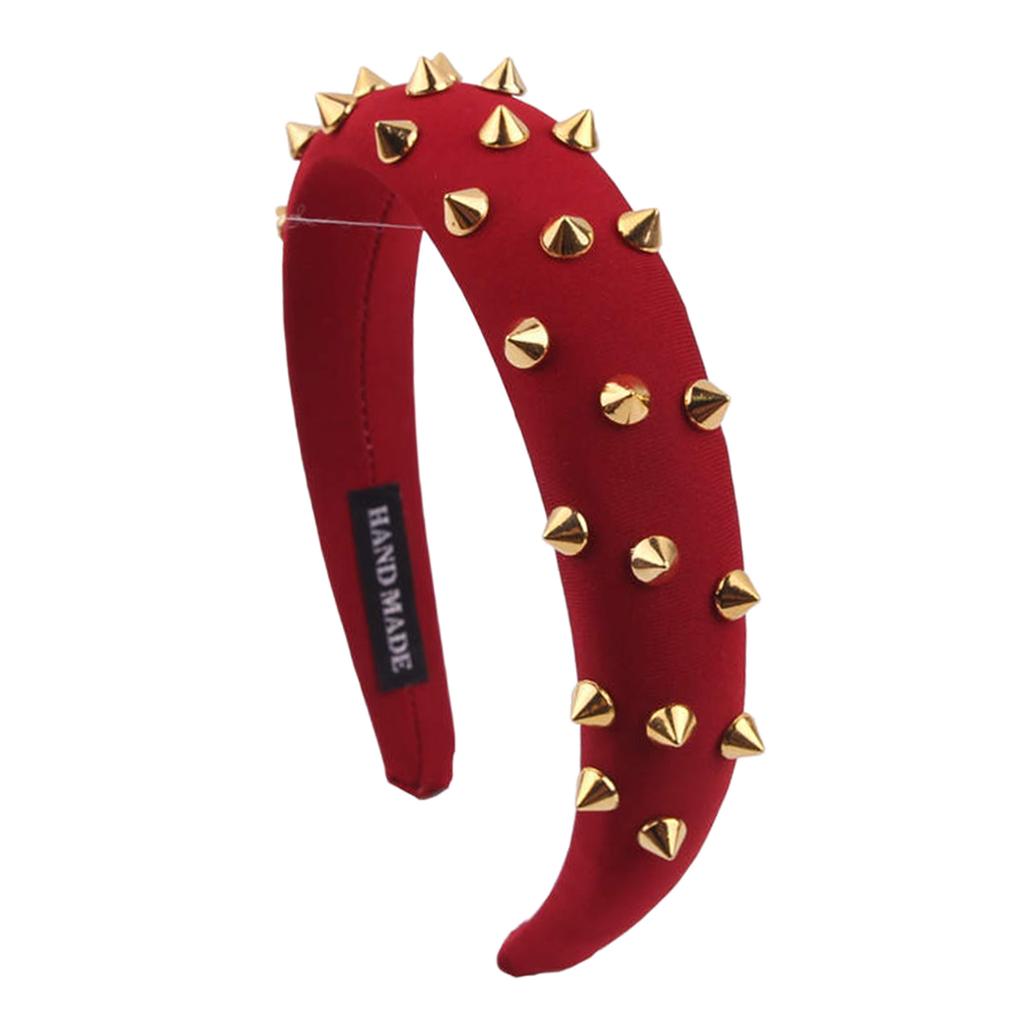 Women Punk Rivet Headband Sponge Headwear Wide Head Wrap Hair Bands Red