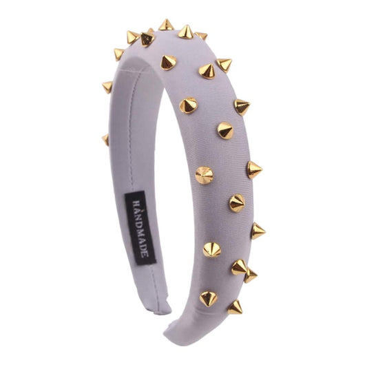 Women Punk Rivet Headband Sponge Headwear Wide Head Wrap Hair Bands Grey