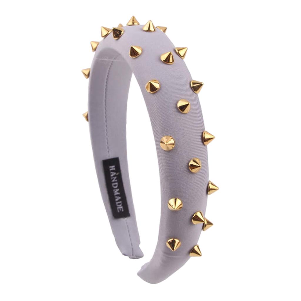 Women Punk Rivet Headband Sponge Headwear Wide Head Wrap Hair Bands Grey