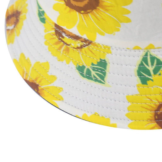 Outdoor Camping Bucket Hat Sunflower Print Hiking Fisherman Hats White