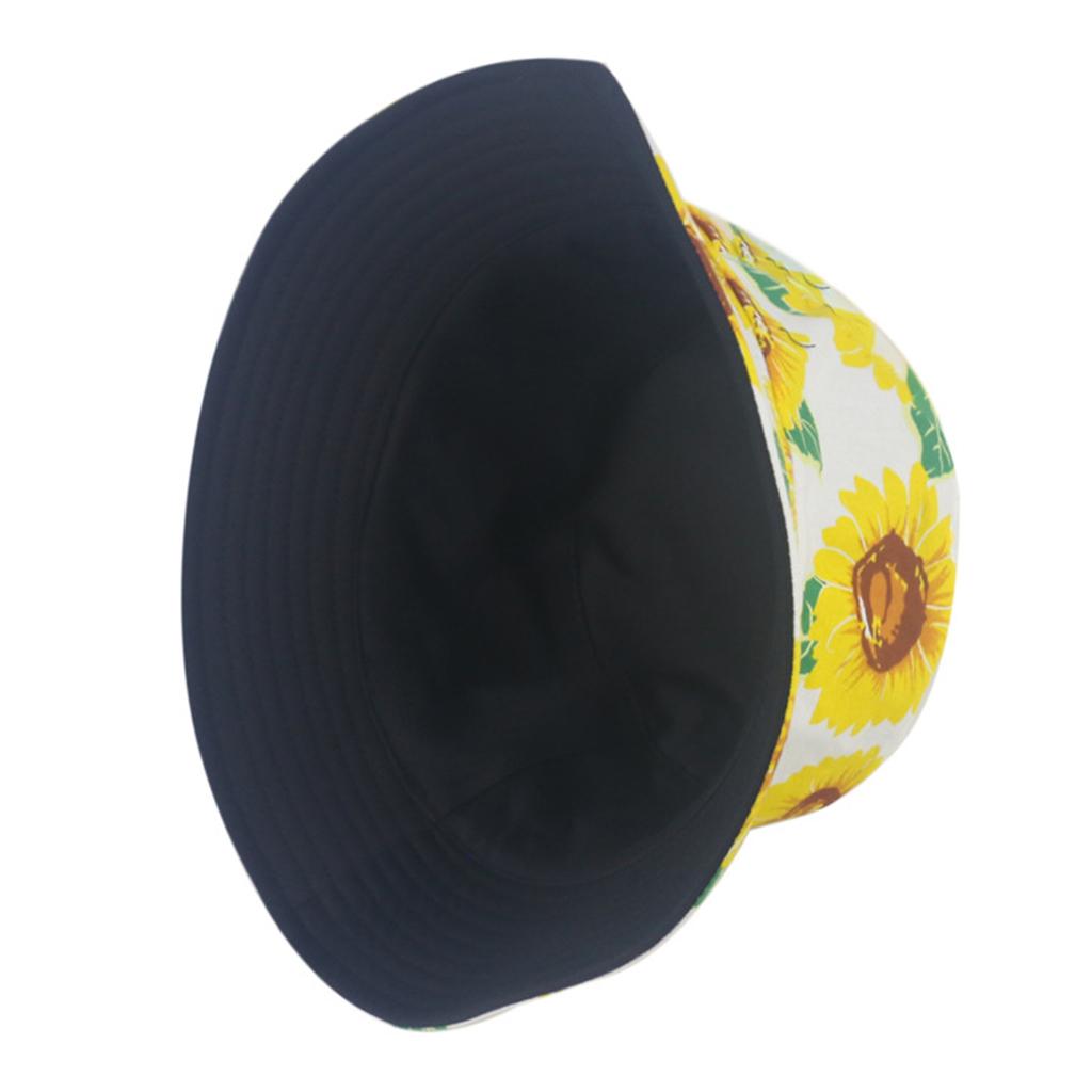 Outdoor Camping Bucket Hat Sunflower Print Hiking Fisherman Hats White
