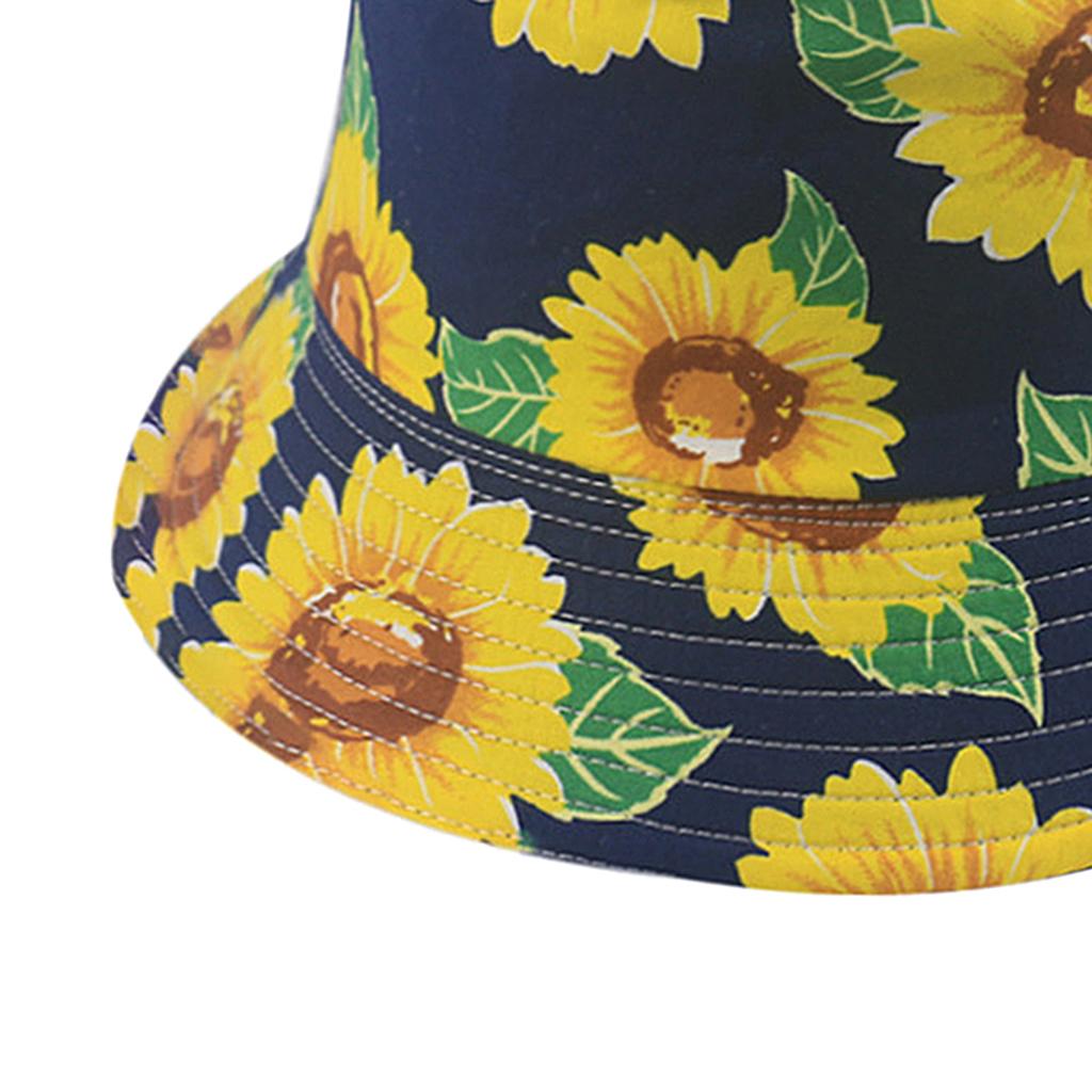 Outdoor Camping Bucket Hat Sunflower Print Hiking Fisherman Hats Ming Blue