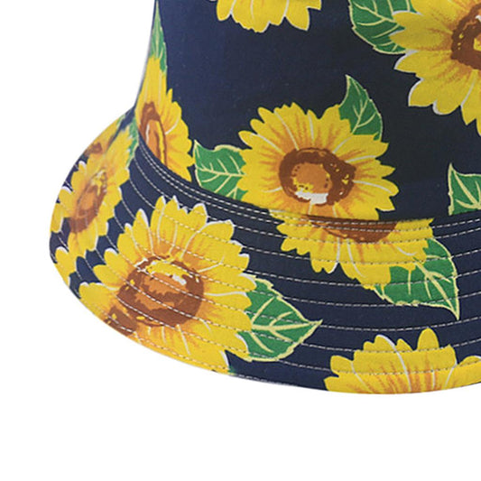 Outdoor Camping Bucket Hat Sunflower Print Hiking Fisherman Hats Ming Blue