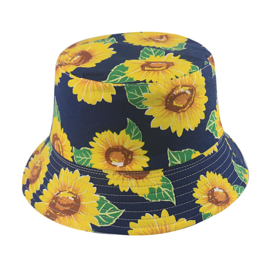 Outdoor Camping Bucket Hat Sunflower Print Hiking Fisherman Hats Ming Blue