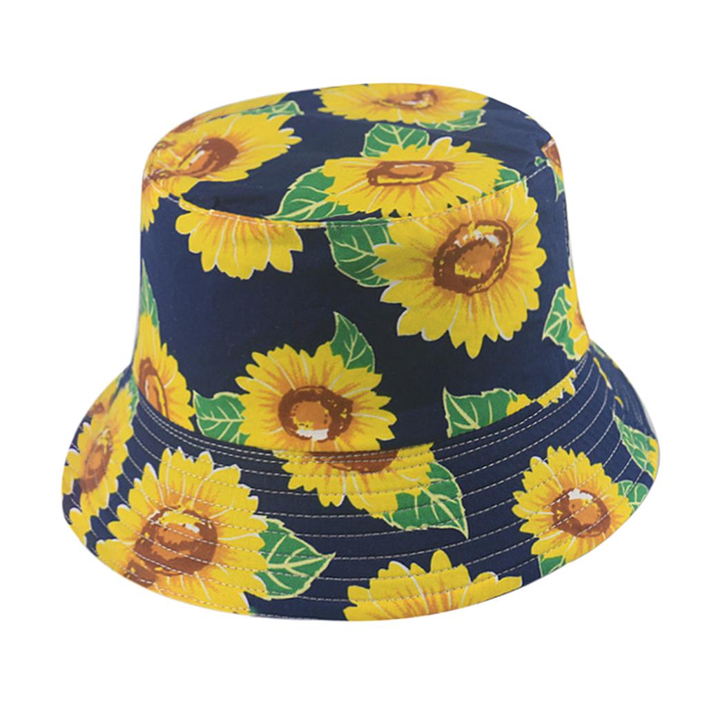 Outdoor Camping Bucket Hat Sunflower Print Hiking Fisherman Hats Ming Blue