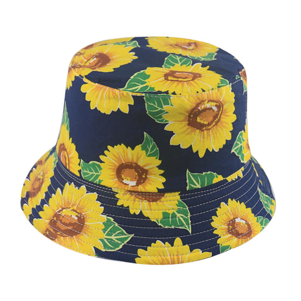 Outdoor Camping Bucket Hat Sunflower Print Hiking Fisherman Hats Ming Blue