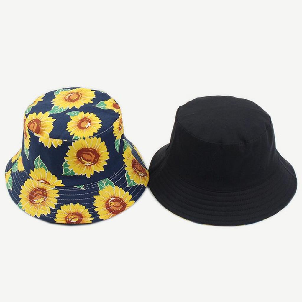 Outdoor Camping Bucket Hat Sunflower Print Hiking Fisherman Hats Ming Blue