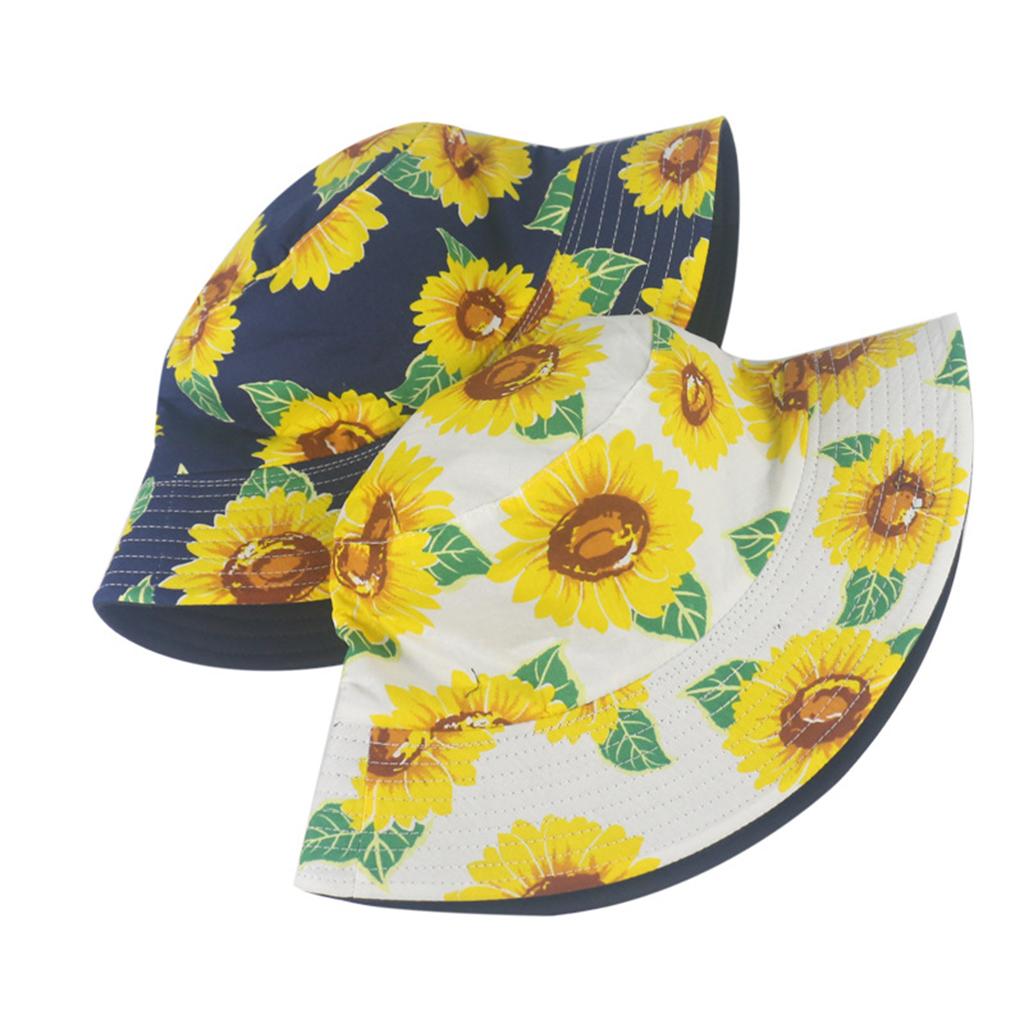 Outdoor Camping Bucket Hat Sunflower Print Hiking Fisherman Hats Ming Blue