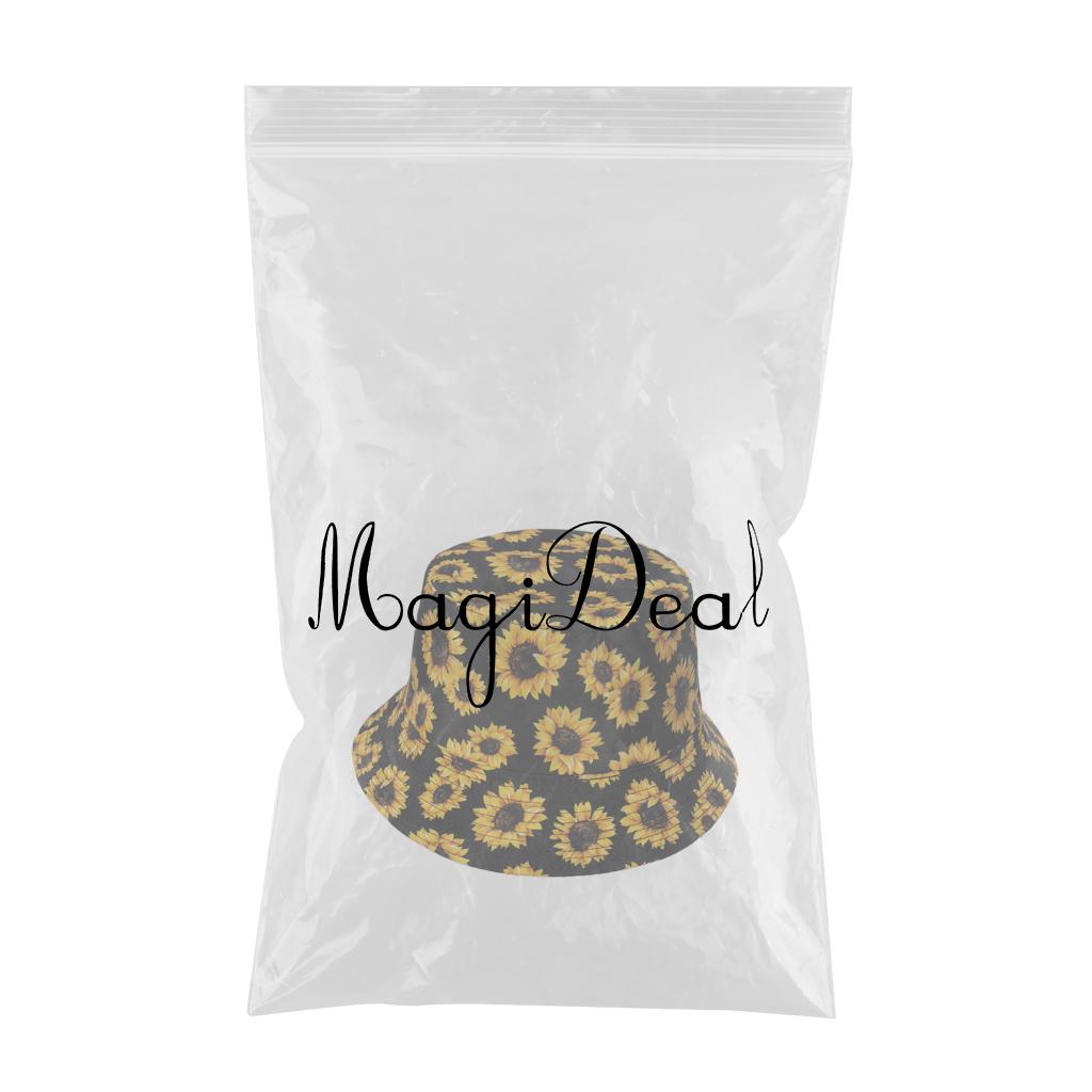 Outdoor Camping Bucket Hat Sunflower Print Hiking Fisherman Hats Black