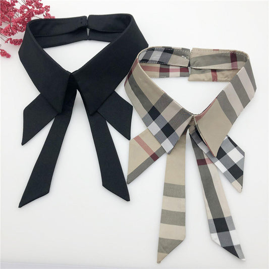 Classic Fake Collar Bowknot Shirt Detachable Cardigan Dickey Neckline Plaid