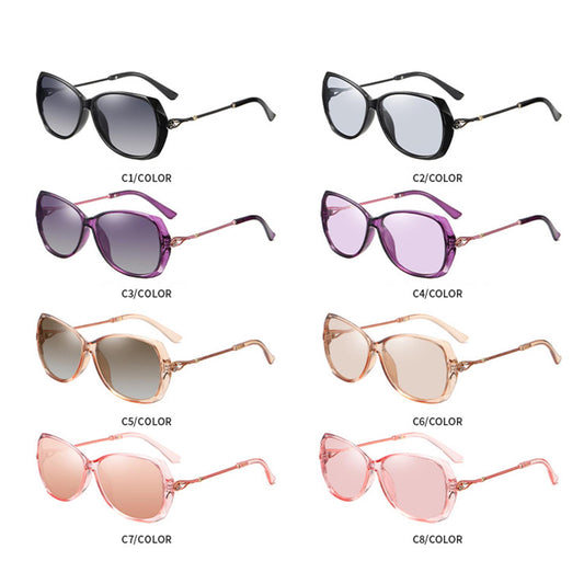 Women Sunglasses Fashion Polarized Driving Sun Glasses Purple Change Lens