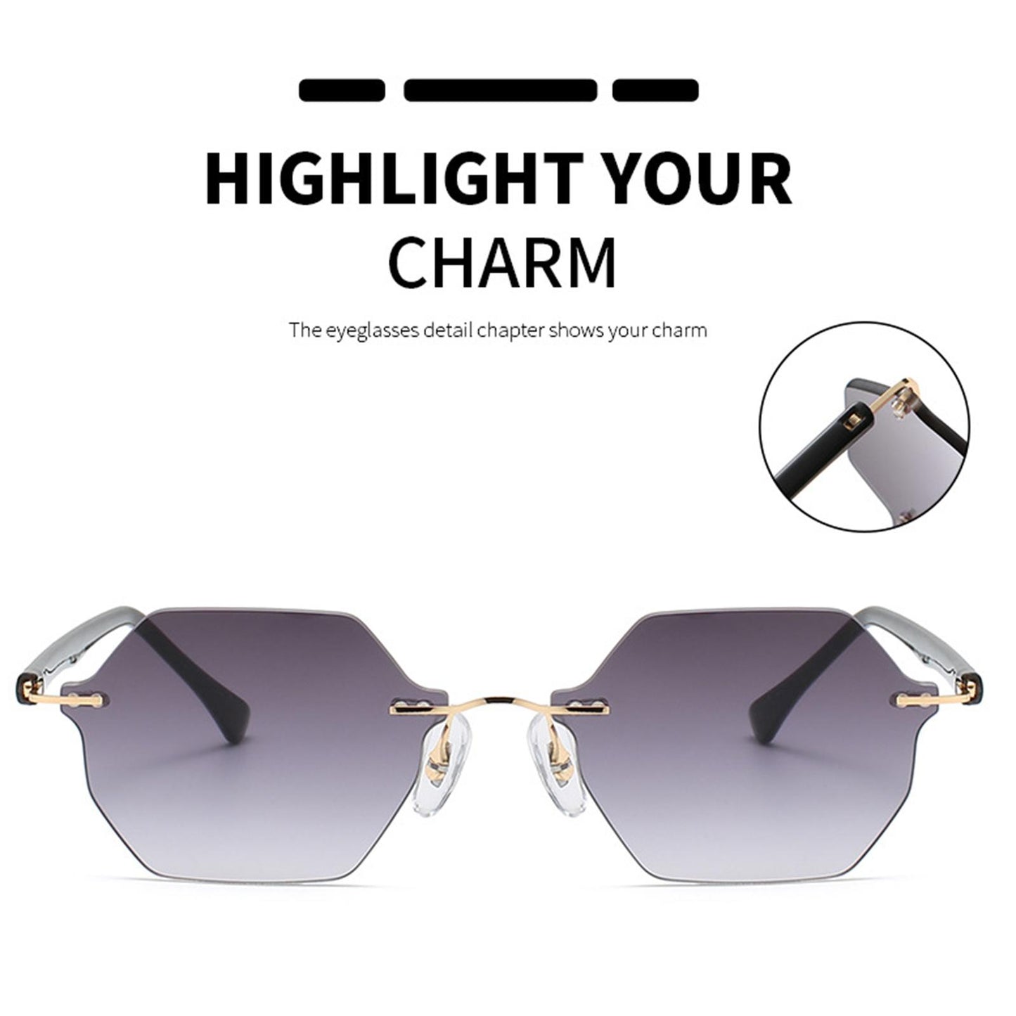 Rimless Sunglasses Girls UV Protective Sun Glasses Eyewear Gradient Gray
