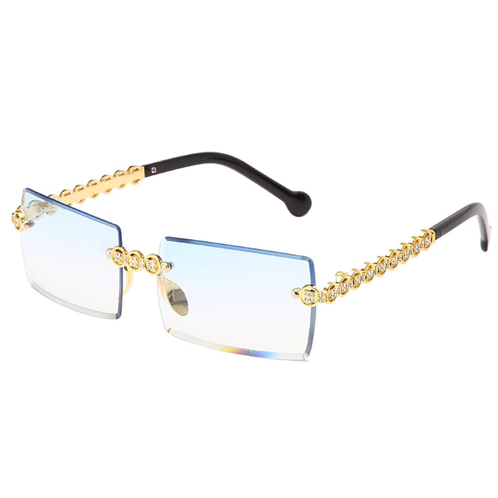 Female Rimless Sunglasses UV400 Driving Sun Glasses Sandy Beach blue