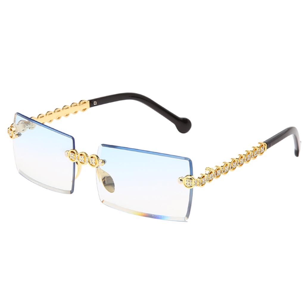 Female Rimless Sunglasses UV400 Driving Sun Glasses Sandy Beach blue