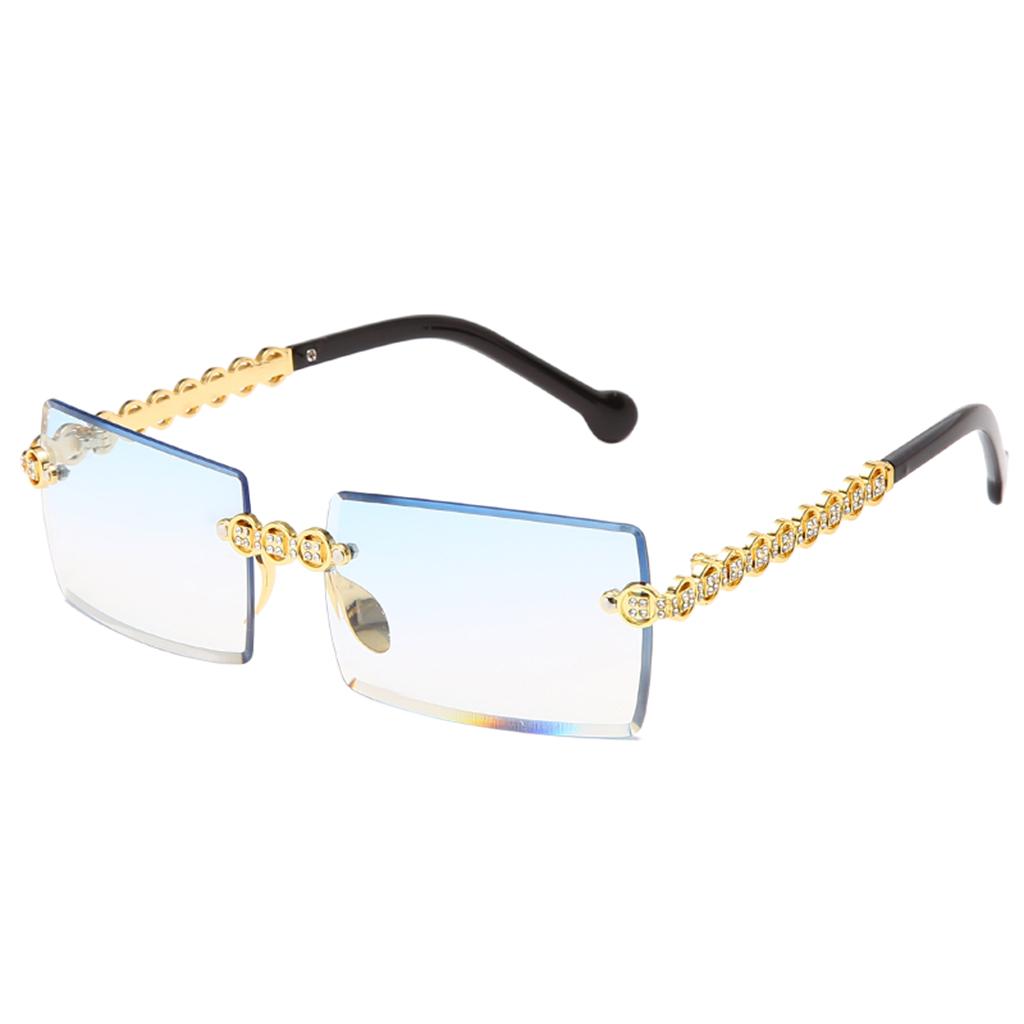 Female Rimless Sunglasses UV400 Driving Sun Glasses Sandy Beach blue