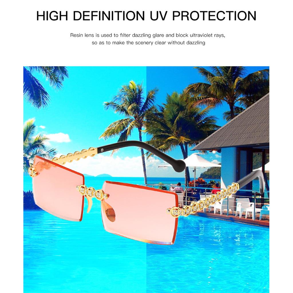 Female Rimless Sunglasses UV400 Driving Sun Glasses Sandy Beach red