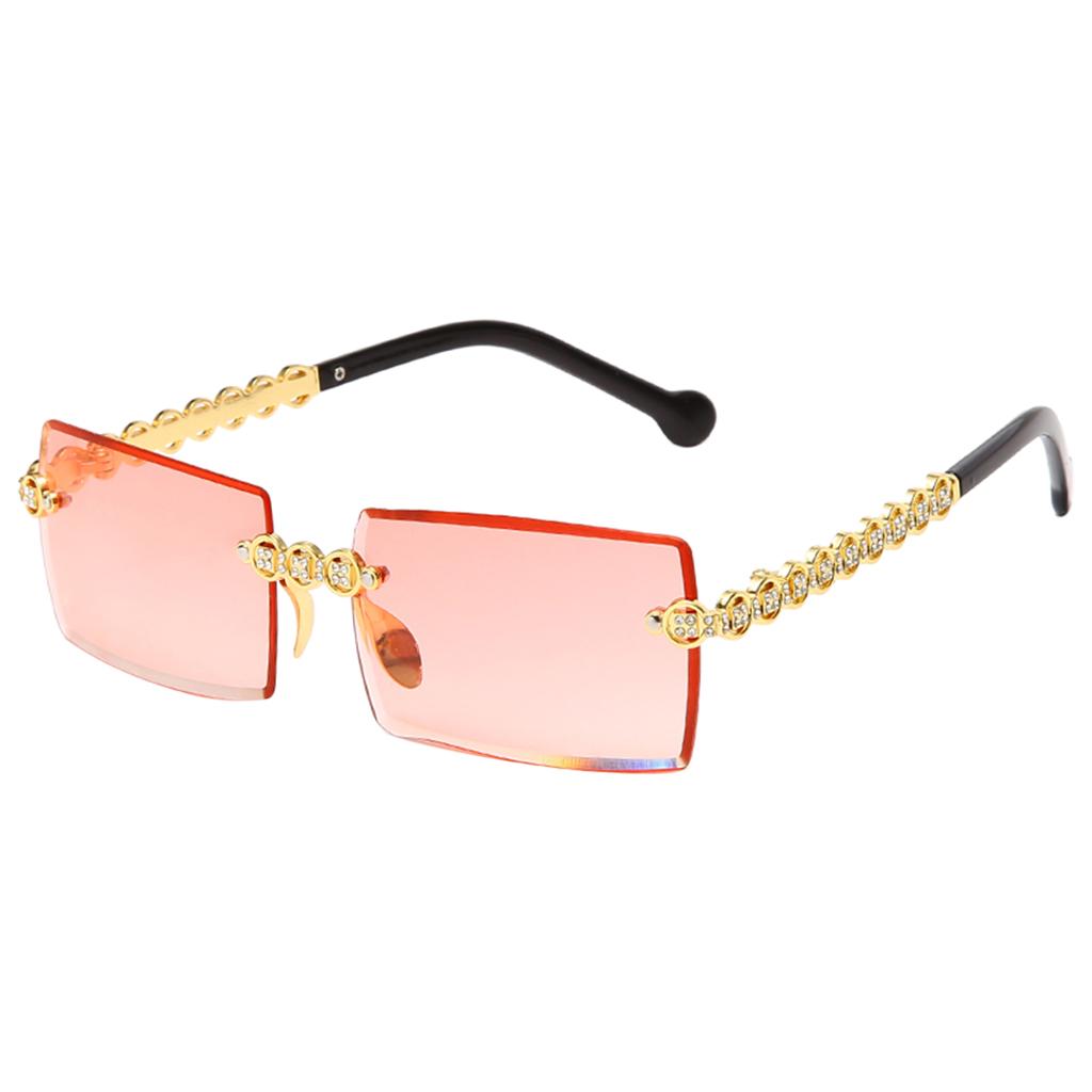 Female Rimless Sunglasses UV400 Driving Sun Glasses Sandy Beach red