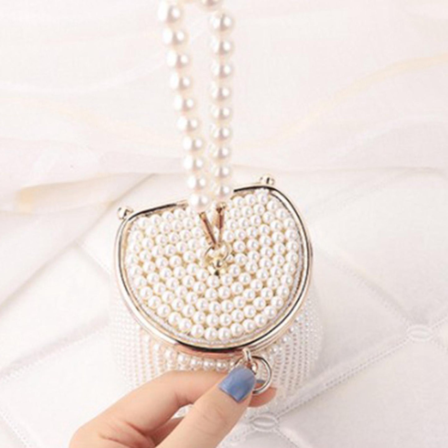 Natural Fashion Pearl Bucket Bag Tote Bag Pearled Purse for Evening Dinner