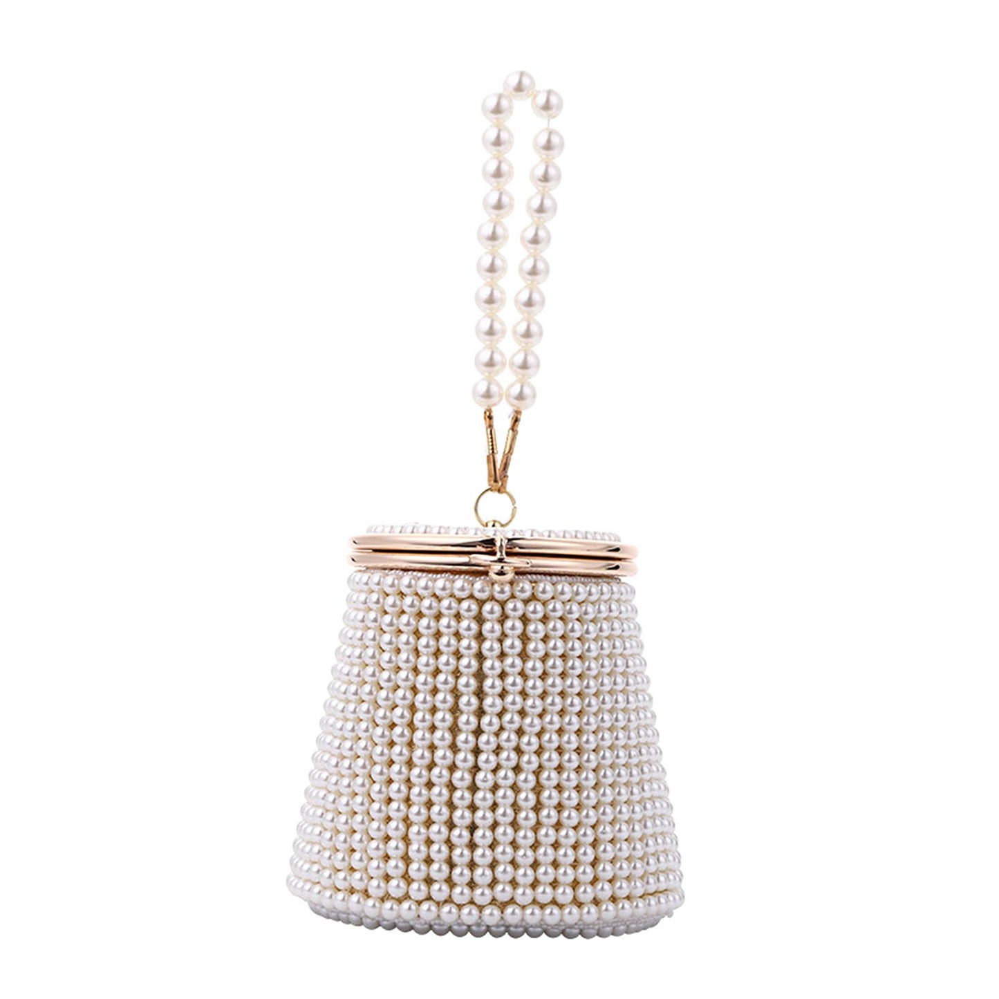 Natural Fashion Pearl Bucket Bag Tote Bag Pearled Purse for Evening Dinner