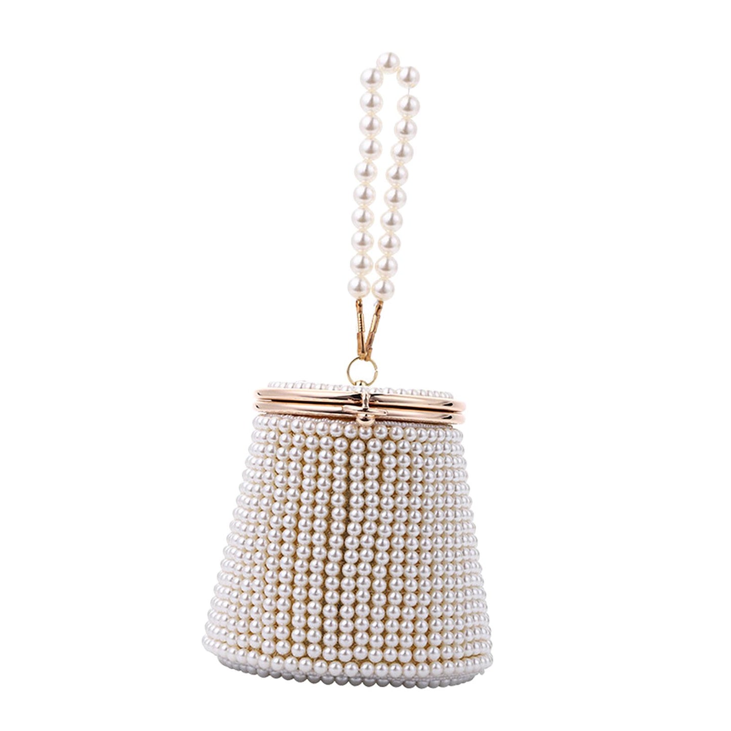 Natural Fashion Pearl Bucket Bag Tote Bag Pearled Purse for Evening Dinner