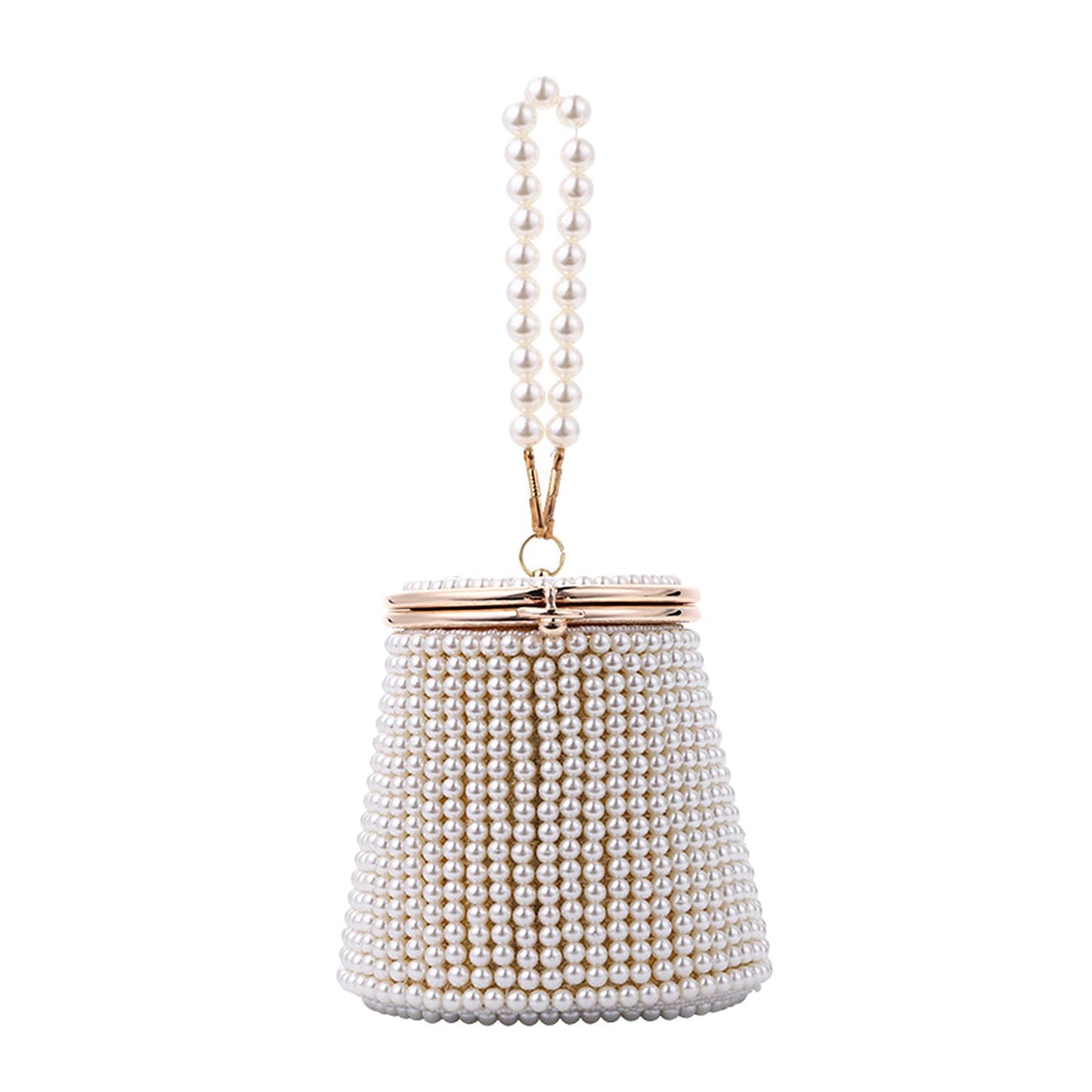 Natural Fashion Pearl Bucket Bag Tote Bag Pearled Purse for Evening Dinner