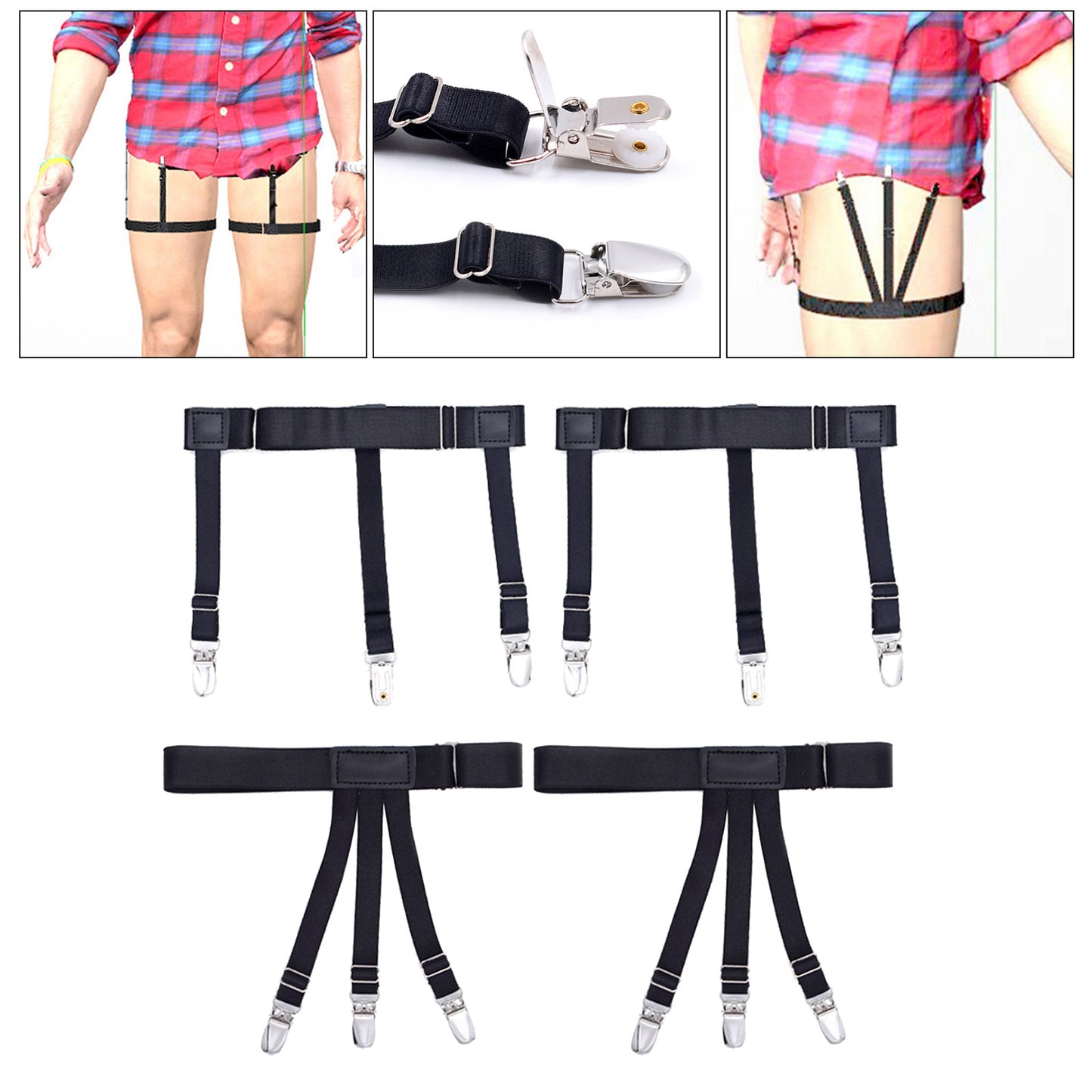 2x Shirt Stays Suspenders Leg Garters Adjustable Elastic Holders Men Women A