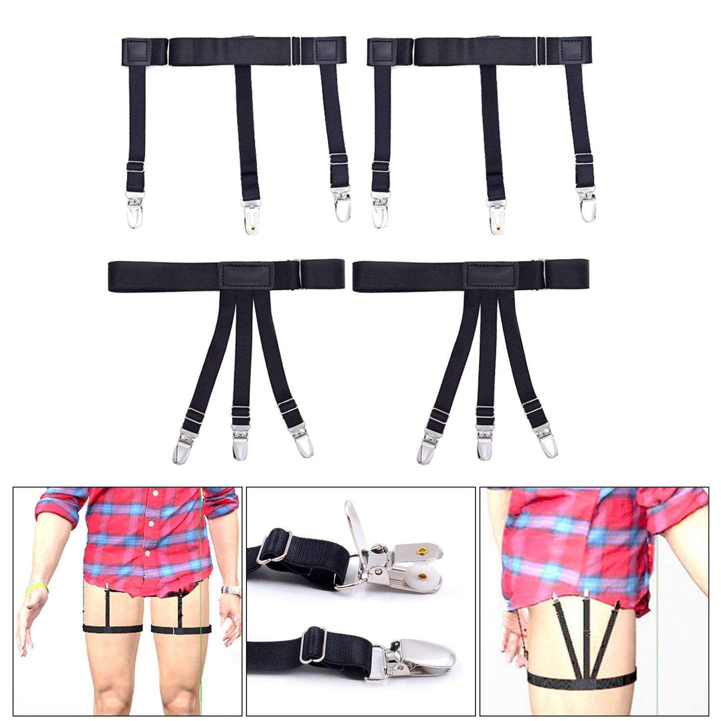 2x Shirt Stays Suspenders Leg Garters Adjustable Elastic Holders Men Women A