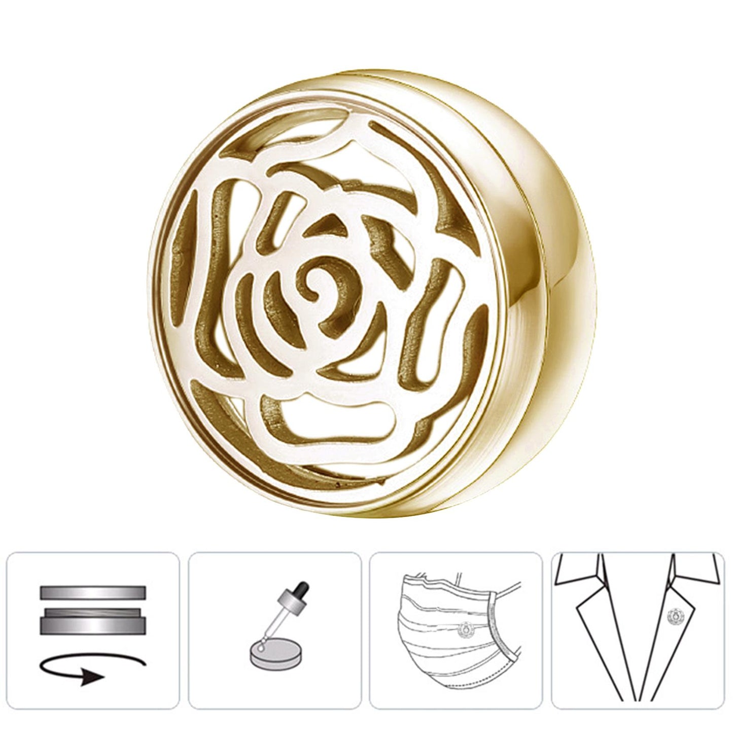 Face Mask Aromatherapy Essential Oil Diffuser Magnetic Button Golden B