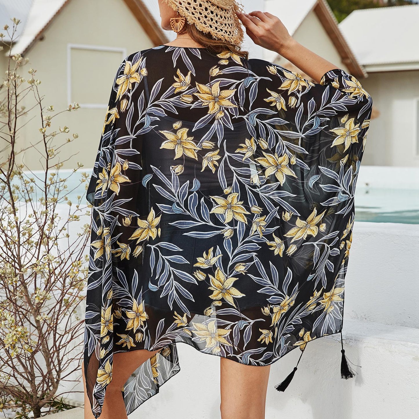 Lady Floral Coat Sun Protection Cardigan Cape Chiffon Top Beach Cover Up New