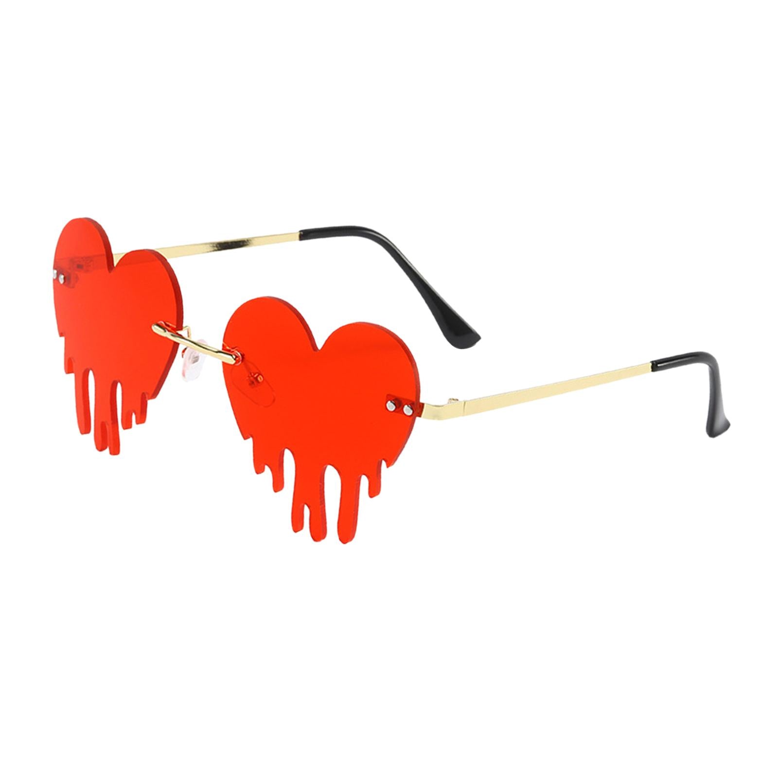Fashion Dripping Heart Sun Glasses Personality Party Eye Glasses Frameless red