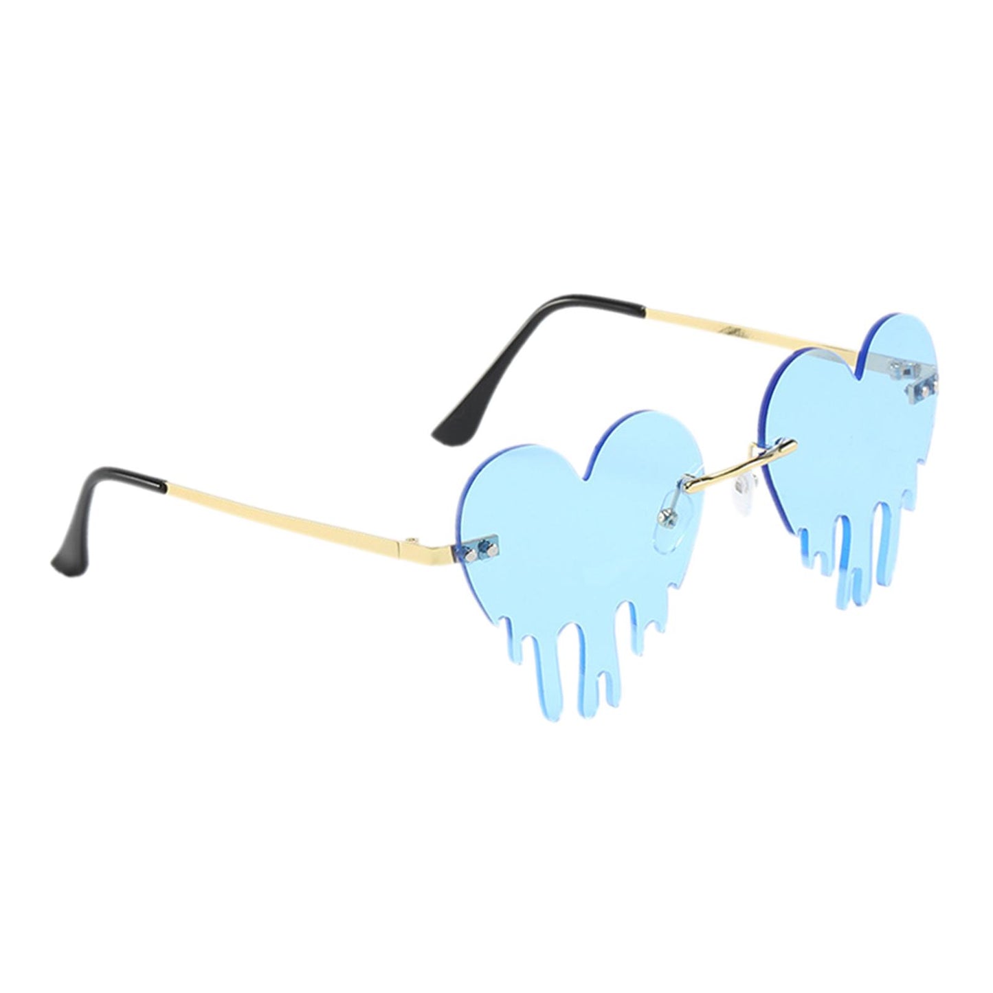 Fashion Dripping Heart Sun Glasses Personality Party Eye Glasses Frameless blue