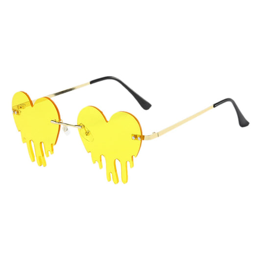Fashion Dripping Heart Sun Glasses Personality Party Eye Glasses Frameless yellow