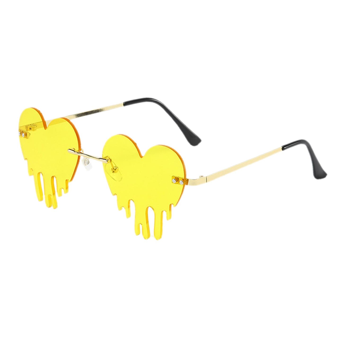Fashion Dripping Heart Sun Glasses Personality Party Eye Glasses Frameless yellow