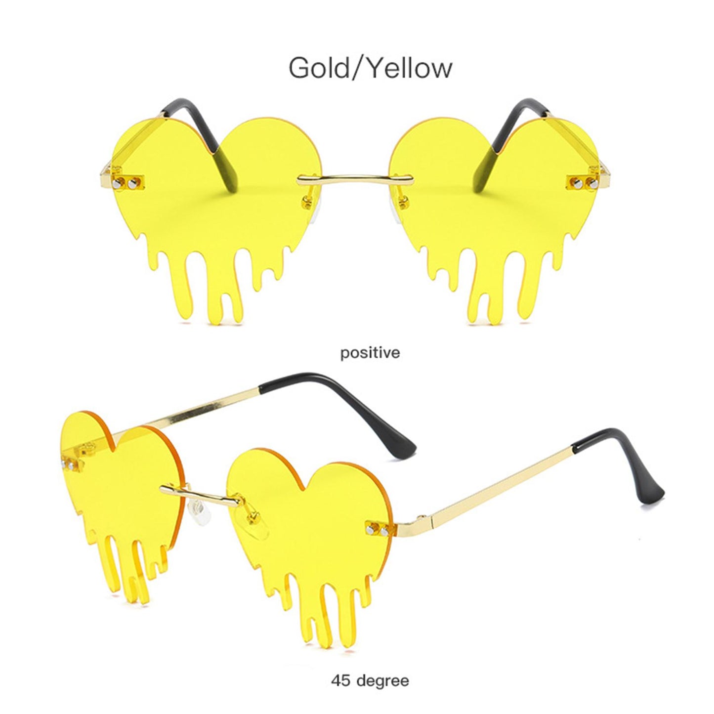 Fashion Dripping Heart Sun Glasses Personality Party Eye Glasses Frameless yellow