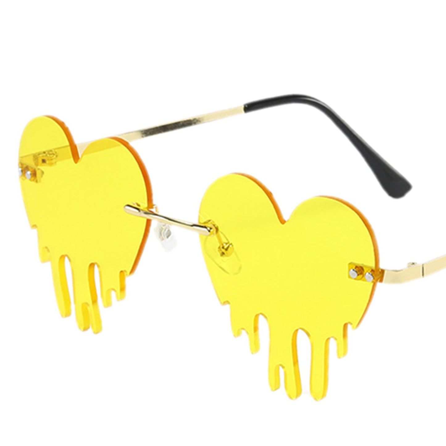 Fashion Dripping Heart Sun Glasses Personality Party Eye Glasses Frameless yellow