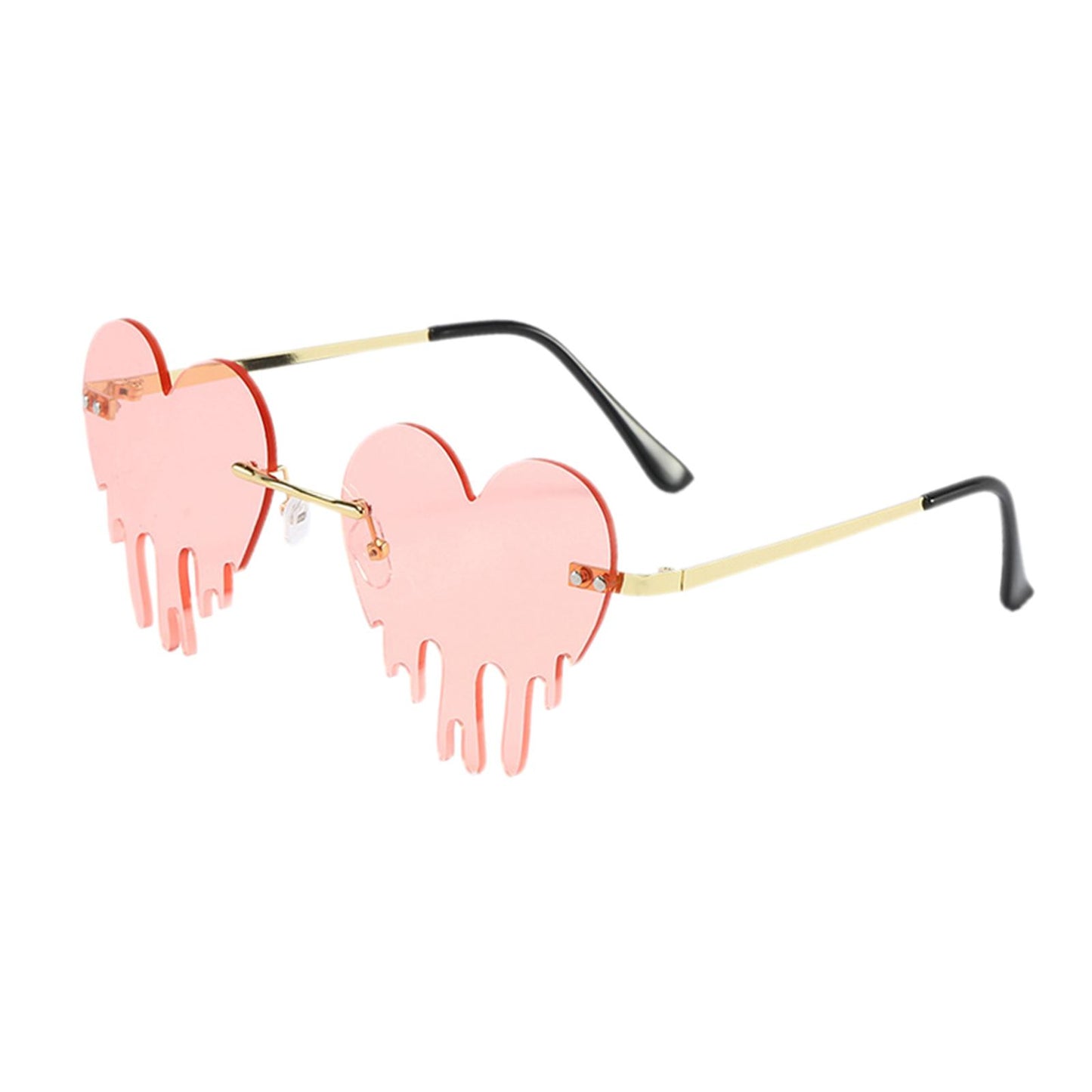 Fashion Dripping Heart Sun Glasses Personality Party Eye Glasses Frameless pink