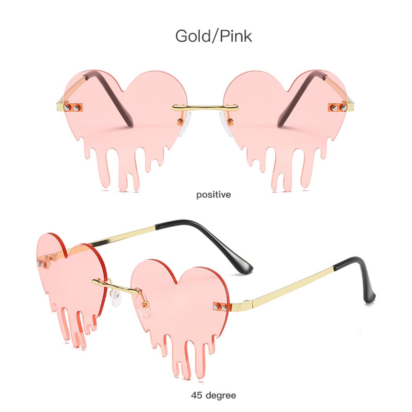 Fashion Dripping Heart Sun Glasses Personality Party Eye Glasses Frameless pink