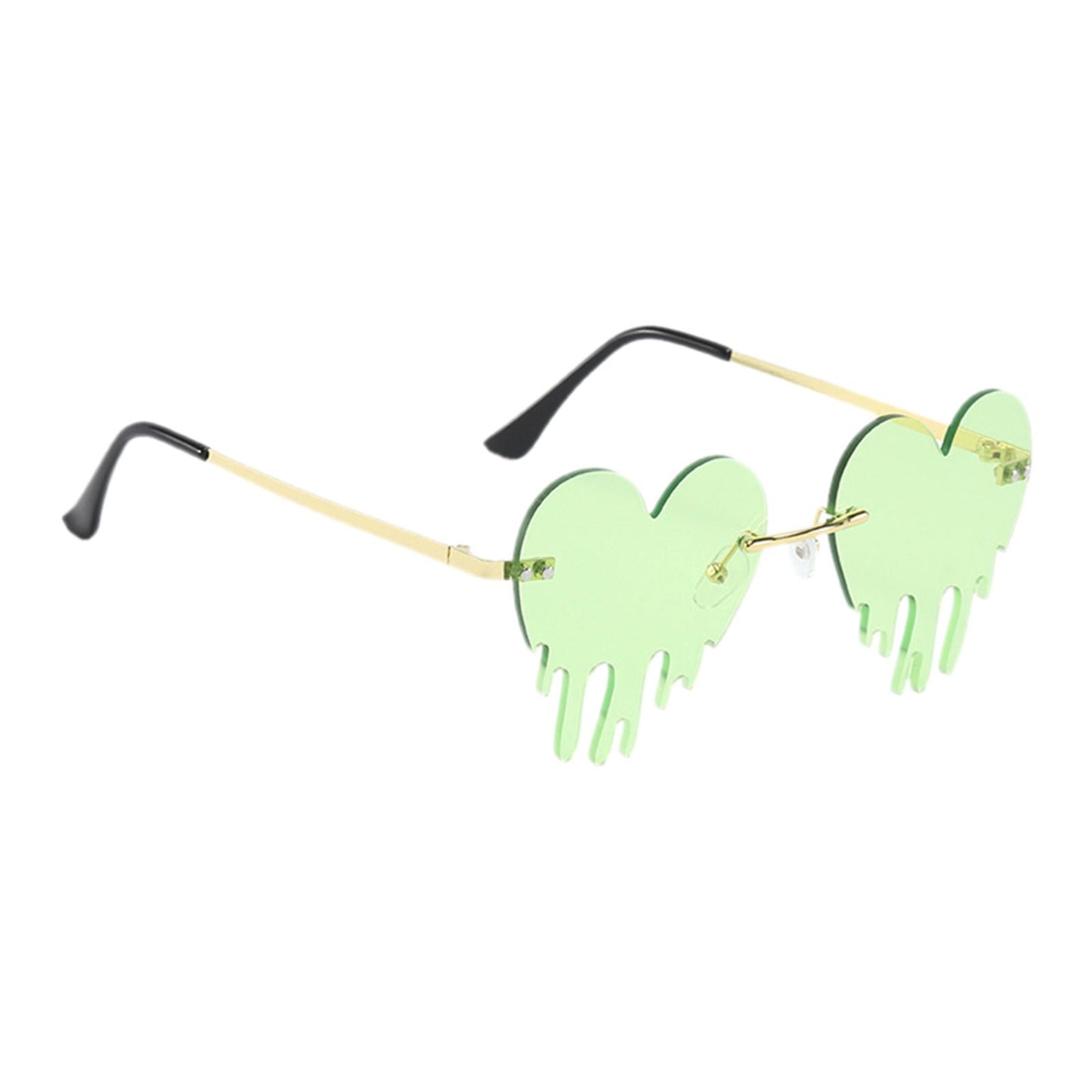 Fashion Dripping Heart Sun Glasses Personality Party Eye Glasses Frameless green