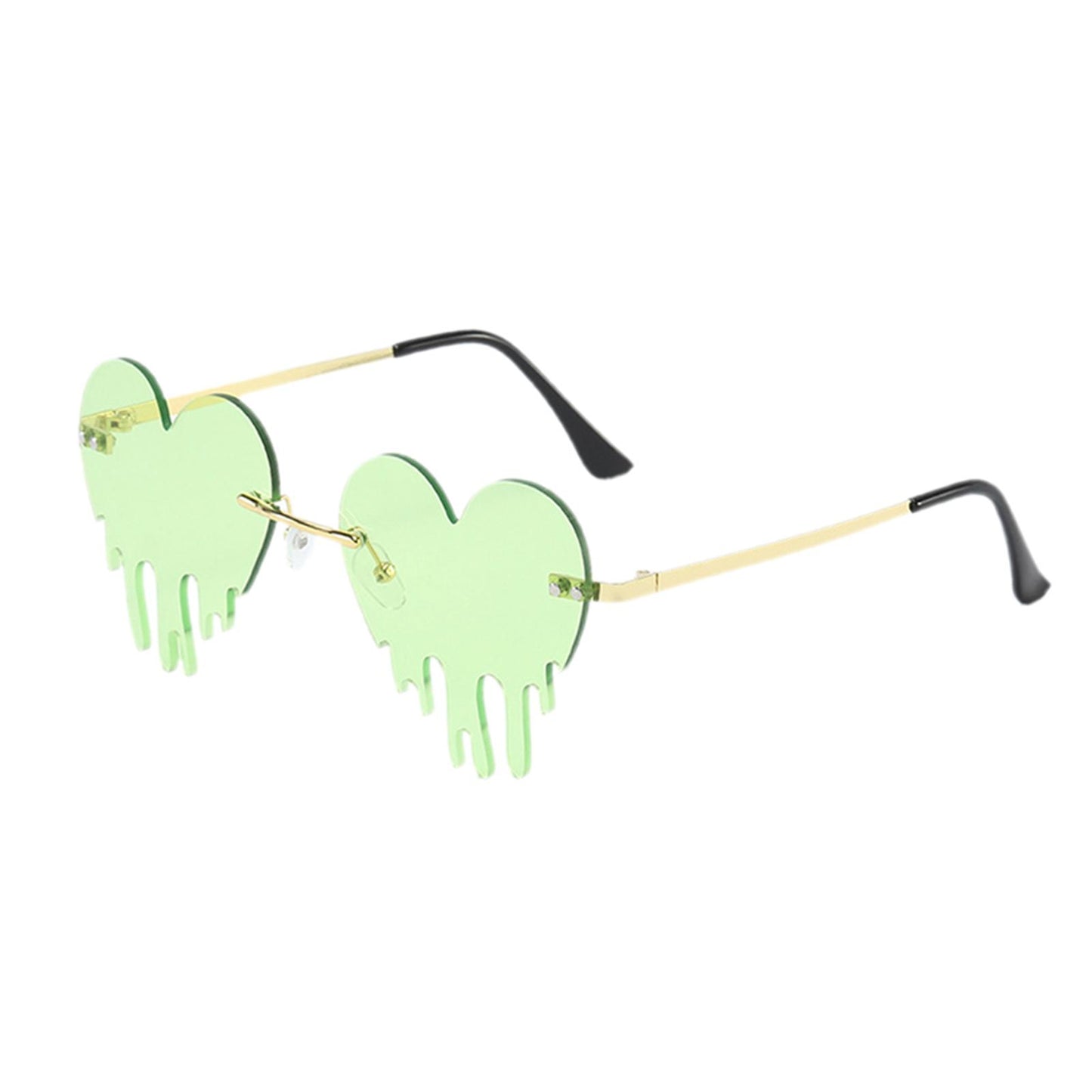 Fashion Dripping Heart Sun Glasses Personality Party Eye Glasses Frameless green
